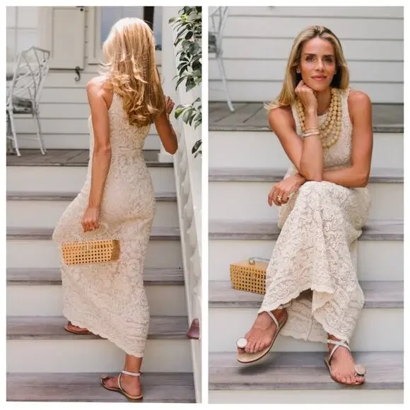 Tuckernuck Leilana Cream Crochet Lace Midi Dress Sleeveless Size S NWT - Picture 1 of 6